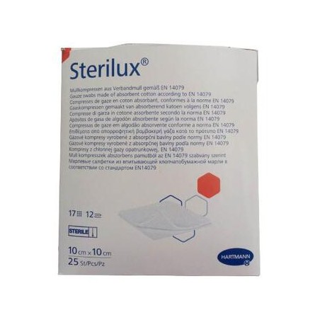 Hartmann Sterilux ES kompresy z gazy jałowej 17 nitek 12 warstw 10cm x 10cm, 25 sztuk