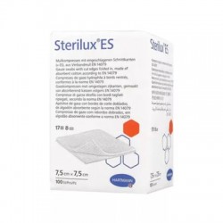 Hartmann Sterilux ES kompresy z gazy bawełnianej 17 nitek 8 warstw 7,5cm x 7,5cm, 100 sztuk