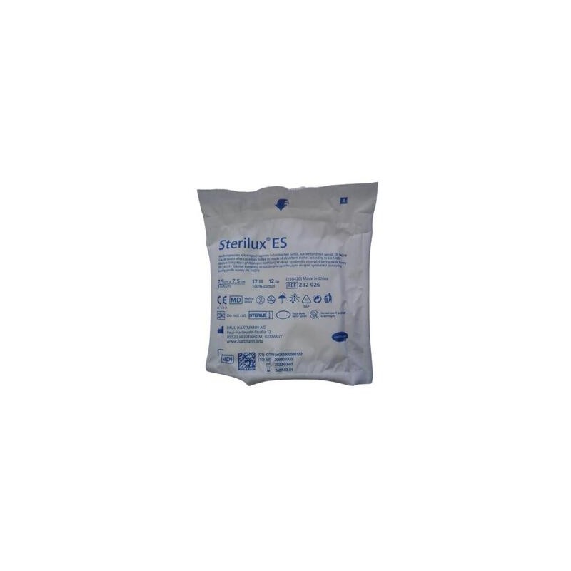 Hartmann Sterilux ES kompresy z gazy jałowej 17 nitek 12 warstw 7,5cm x 7,5cm, 3 sztuki 
