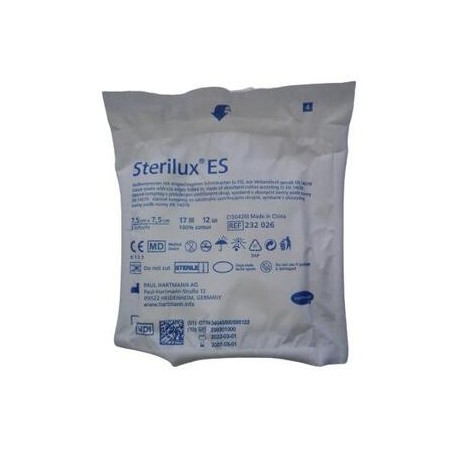 Hartmann Sterilux ES kompresy z gazy jałowej 17 nitek 12 warstw 7,5cm x 7,5cm, 3 sztuki