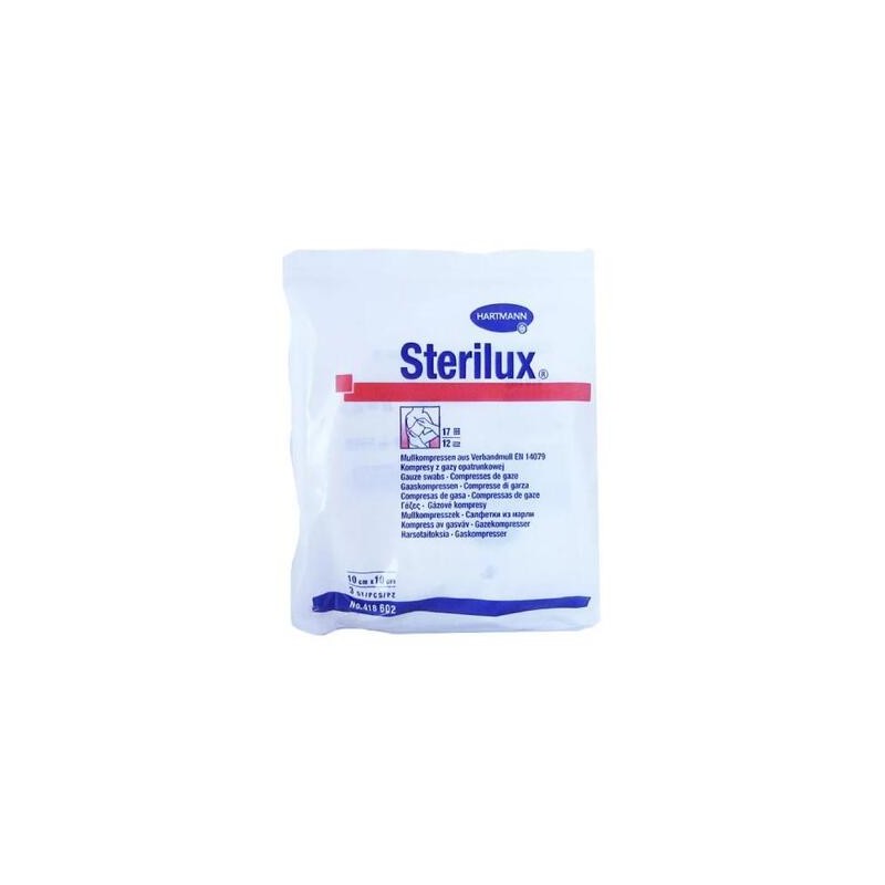 Hartmann Sterilux ES kompresy z gazy jałowej 17 nitek 12 warstw 10cm x 10cm, 3 sztuki 