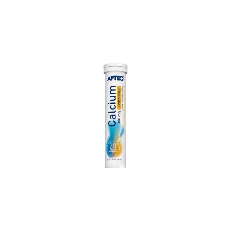 Calcium 300 mg z witaminą C Apteo, smak pomarańczowy, 20 tabletek musujących 