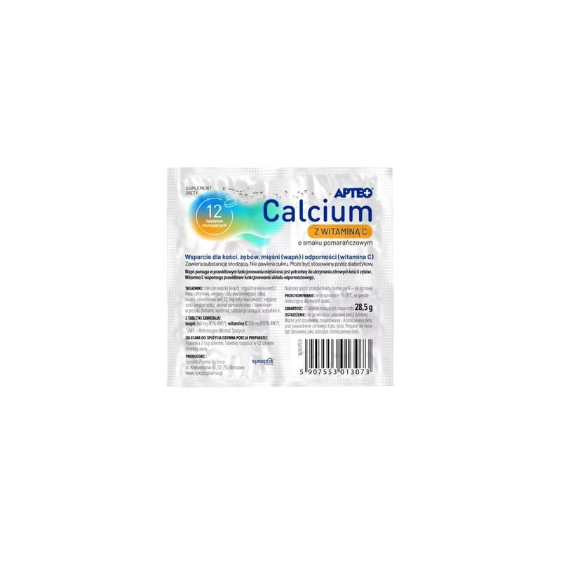 Apteo Calcium w folii z witaminą C smak pomarańczowy, 12 tabletek musujących 
