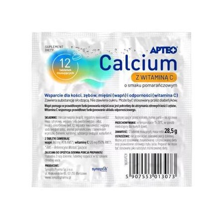  Apteo Calcium w folii z witaminą C smak pomarańczowy, 12 tabletek musujących 