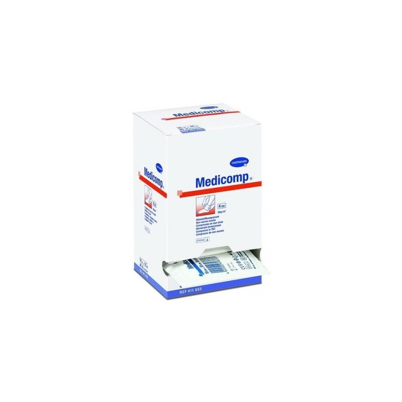 Medicomp, kompresy jałowe, włókninowe, 4-warstwowe, 30 g/ m2, 10 cm x 20 cm, 25 x 2 sztuk (50 sztuk) 