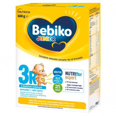 Bebiko Junior 3R Nutriflor Expert, odżywcza formuła na bazie mleka z kleikiem ryżowym, powyżej 1 roku, 600 g