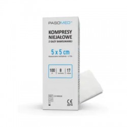 Kompresy gazowe Pasomed, niejałowe, 17-nitkowe, 8-warstwowe, 5 x 5 cm, 100 sztuk