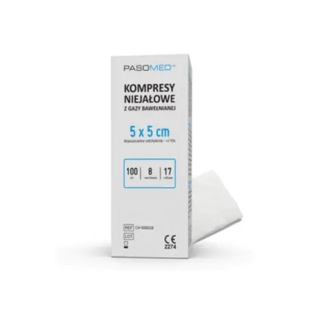  Kompresy gazowe Pasomed, niejałowe, 17-nitkowe, 8-warstwowe, 5 x 5 cm, 100 sztuk 