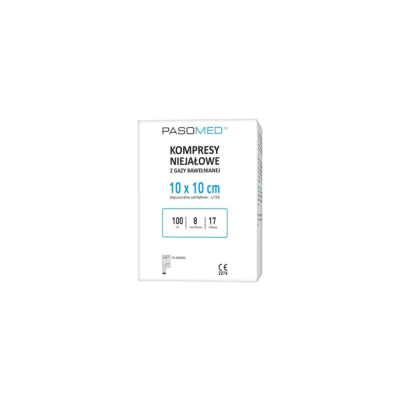 Kompresy gazowe Pasomed, niejałowe, 17-nitkowe, 8-warstwowe, 10 x 10 cm, 100 sztuk 