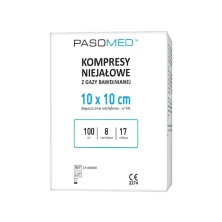 Kompresy gazowe Pasomed, niejałowe, 17-nitkowe, 8-warstwowe, 10 x 10 cm, 100 sztuk