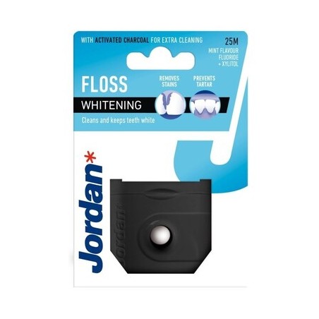 Jordan Whitening, nić dentystyczna z fluorem, ksylitolem i węglem aktywnym, miętowa, 25 m