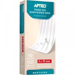 Paski do zamykania ran w kolorze białym rozmiar 3x75mm Apteo, 5 sztuk