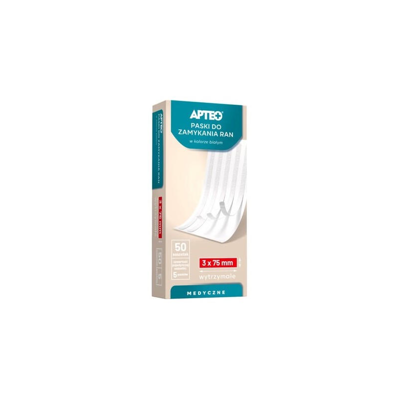 Paski do zamykania ran w kolorze białym rozmiar 3x75mm Apteo, 5 sztuk 