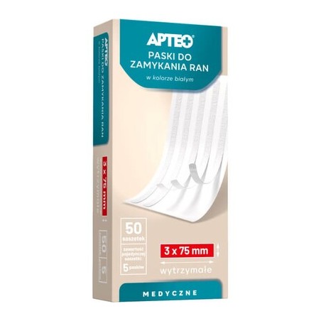 Paski do zamykania ran w kolorze białym rozmiar 3x75mm Apteo, 5 sztuk