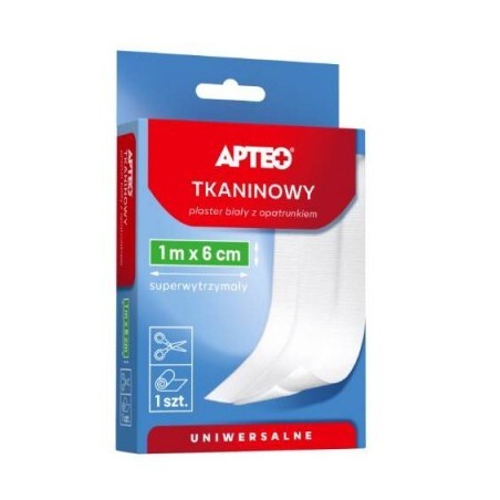  Apteo Care Plaster tkaninowy z opatrunkiem 1m x 6 cm, 1 sztuka 
