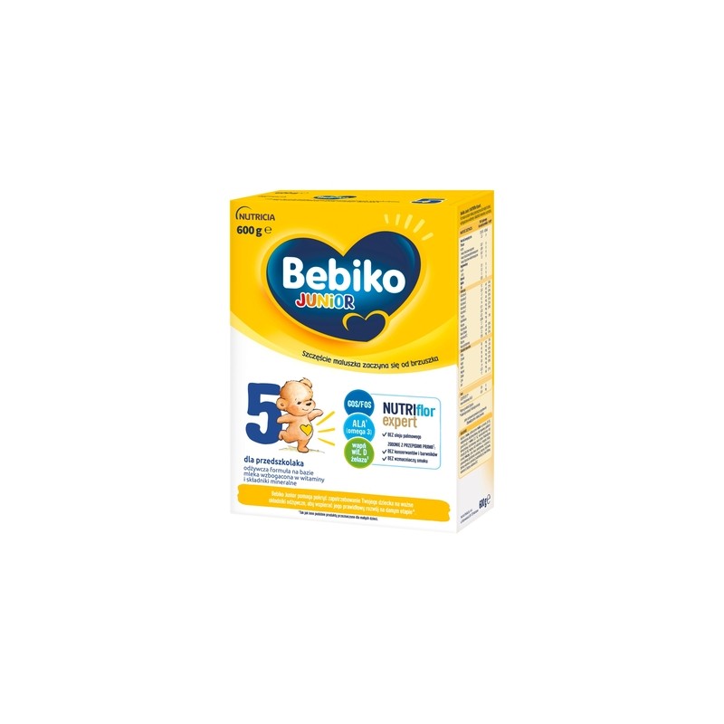 Bebiko Junior 5 Nutriflor Expert, odżywcza formuła na bazie mleka, dla przedszkolaka, 600 g 
