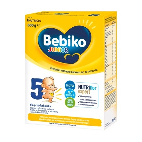 Bebiko Junior 5 Nutriflor Expert, odżywcza formuła na bazie mleka, dla przedszkolaka, 600 g
