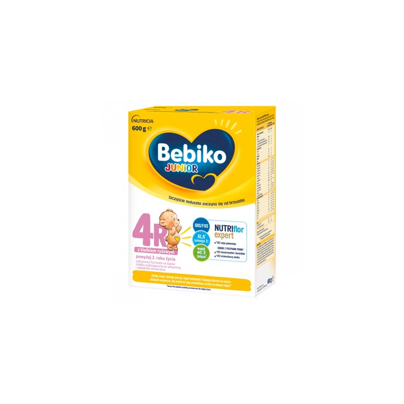 Bebiko Junior 4R Nutriflor Expert, odżywcza formuła na bazie mleka z kleikiem ryżowym, powyżej 2 roku, 600 g 