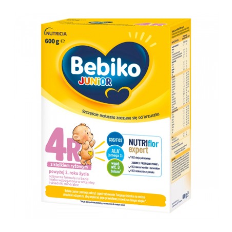 Bebiko Junior 4R Nutriflor Expert, odżywcza formuła na bazie mleka z kleikiem ryżowym, powyżej 2 roku, 600 g