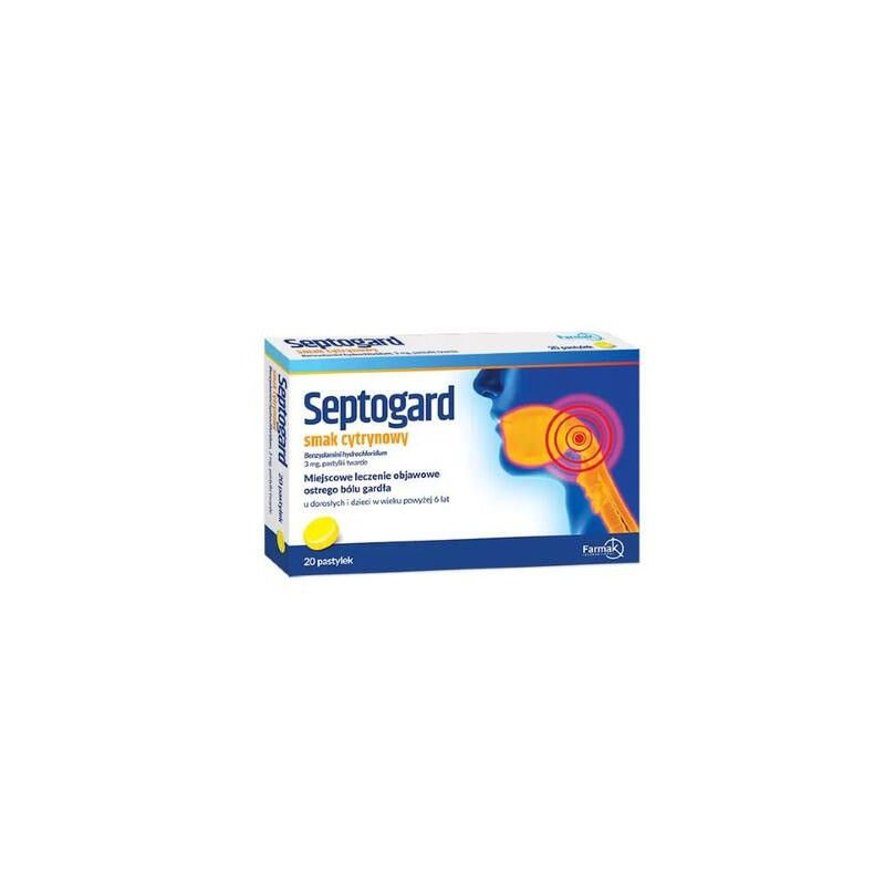 Septogard smak cytrynowy 3 mg, 20 pastylek twardych 