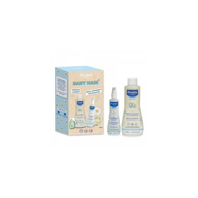MUSTELA BEBE ZESTAW BABY HAIR delikatny szampon 500 ml + spray ułatwiający rozczesywanie 200 ml 