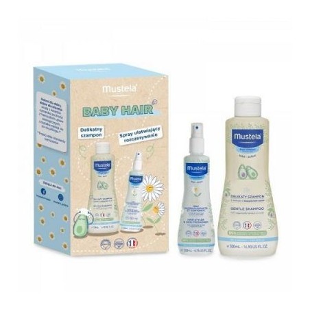  MUSTELA BEBE ZESTAW BABY HAIR delikatny szampon 500 ml + spray ułatwiający rozczesywanie 200 ml 