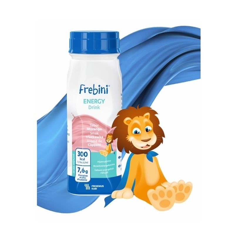 Frebini Energy Drink, preparat odżywczy dla dzieci 1-12 lat, smak truskawkowy, 4 x 200 ml 