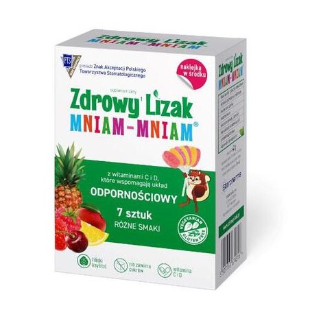  Zdrowy Lizak Mniam-Mniam, różne smaki, naklejka w środku, 7 sztuk 