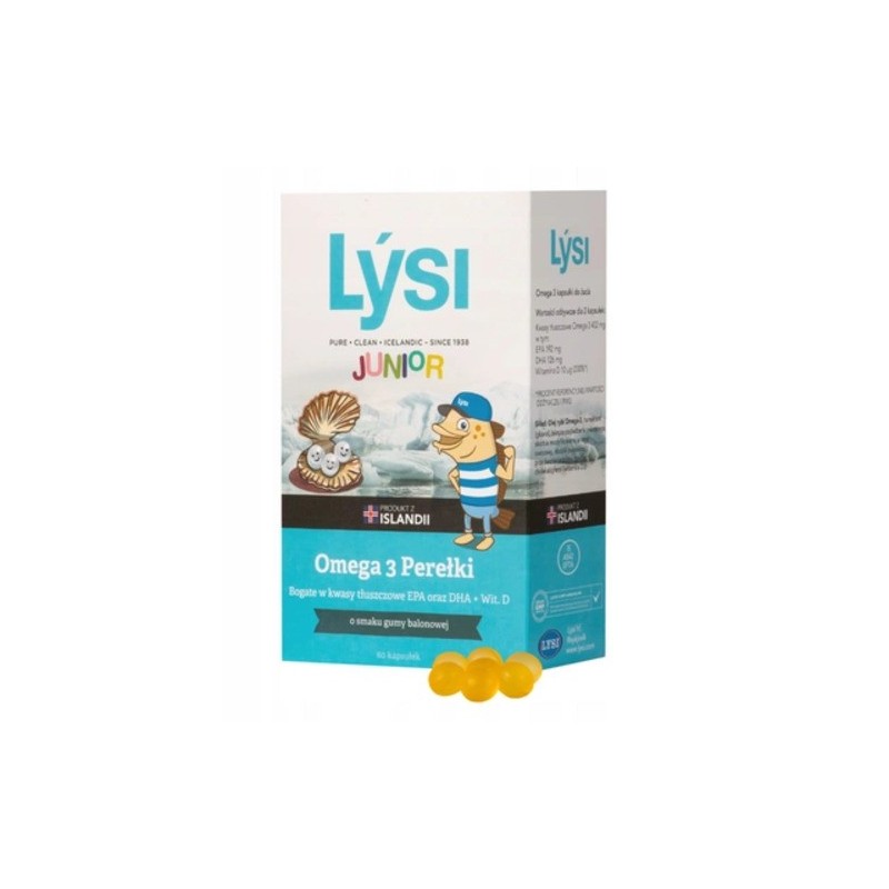 LYSI Junior Omega 3 Perełki o smaku gumy balonowej 