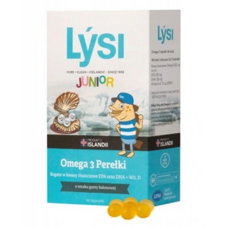  LYSI Junior Omega 3 Perełki o smaku gumy balonowej 