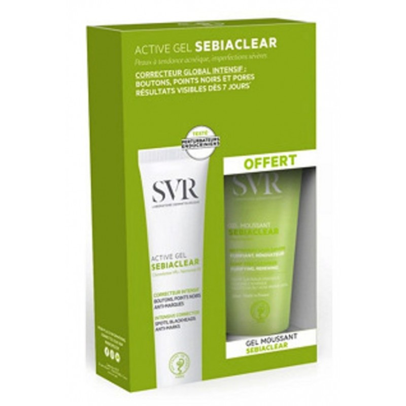 SVR SEBIACLEAR, aktywny żel redukujący, 40 ml + żel do mycia twarzy 