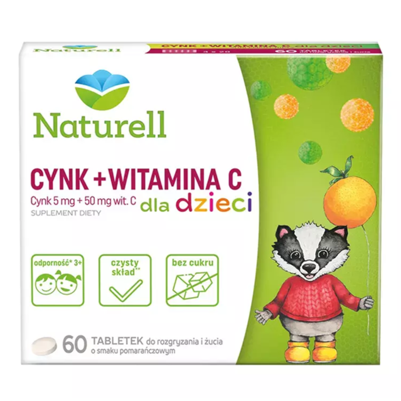 Naturell Cynk + Witamina C dla dzieci 60 tabletek 