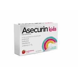 Asecurin Kids, 20 tabletek do ssania i rozgryzania, smak truskawkowy
