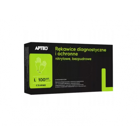  Apteo, Rękawice diagnostyczne i ochronne nitrylowe, bezpudrowe, czarne L 