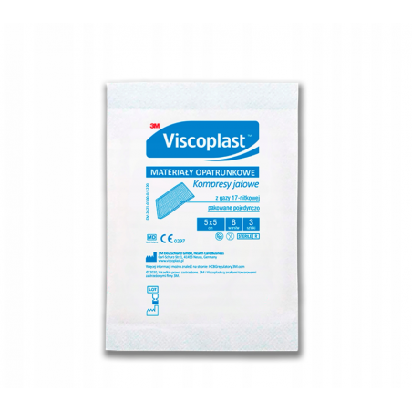 Viscoplast, kompresy jałowe z gazy, 17-nitkowe, 8-warstwowe, 5 cm x 5 cm, 3 sztuki