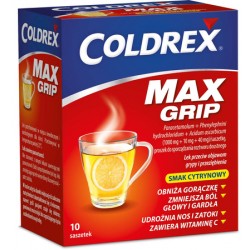 Coldrex Maxgrip o smaku cytrynowym (1000 mg + 40 mg + 10 mg), 10 saszetek