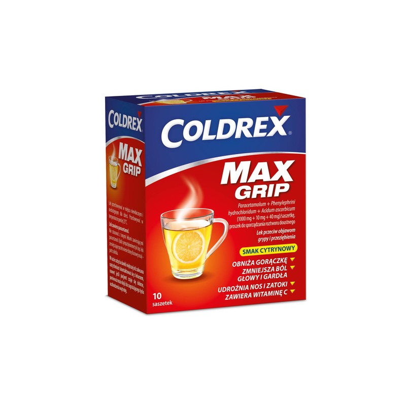 Coldrex Maxgrip o smaku cytrynowym (1000 mg + 40 mg + 10 mg), 10 saszetek 
