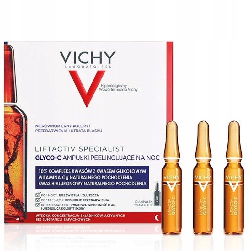 Vichy Liftactiv Glyco-C Skoncentrowana kuracja peelingująca na noc 10 ampułek 