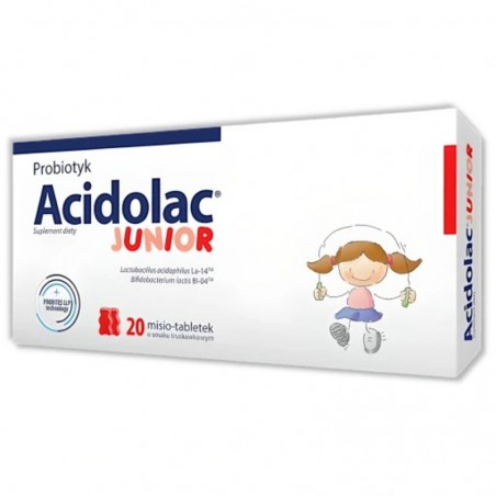 Acidolac Junior o smaku truskawkowym, 20 tabletek