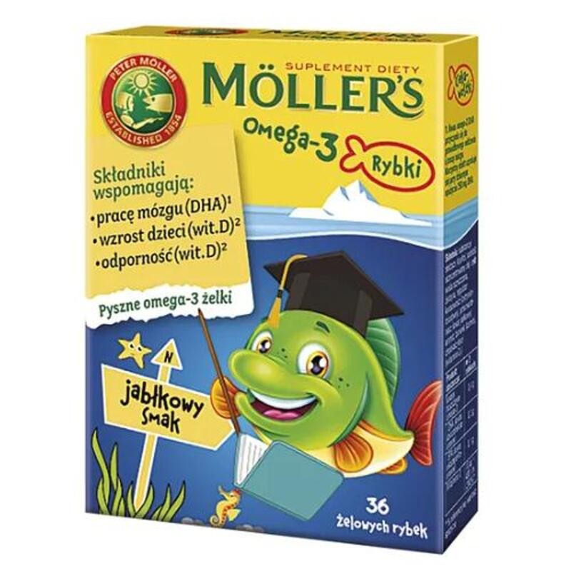 Moller's Omega-3 rybki jabłkowe żelki, 36 sztuk 
