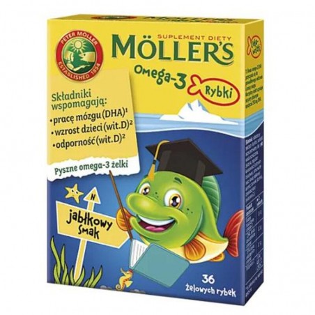 Moller's Omega-3 rybki jabłkowe żelki, 36 sztuk