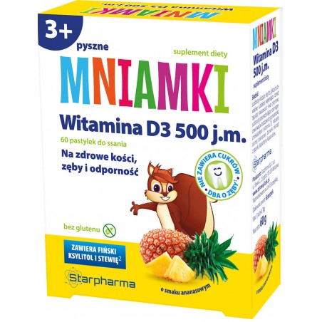  Mniamki® Witamina D3 500 j.m. | Suplementy diety | 60 pastylek do ssania o smaku ananasowym 