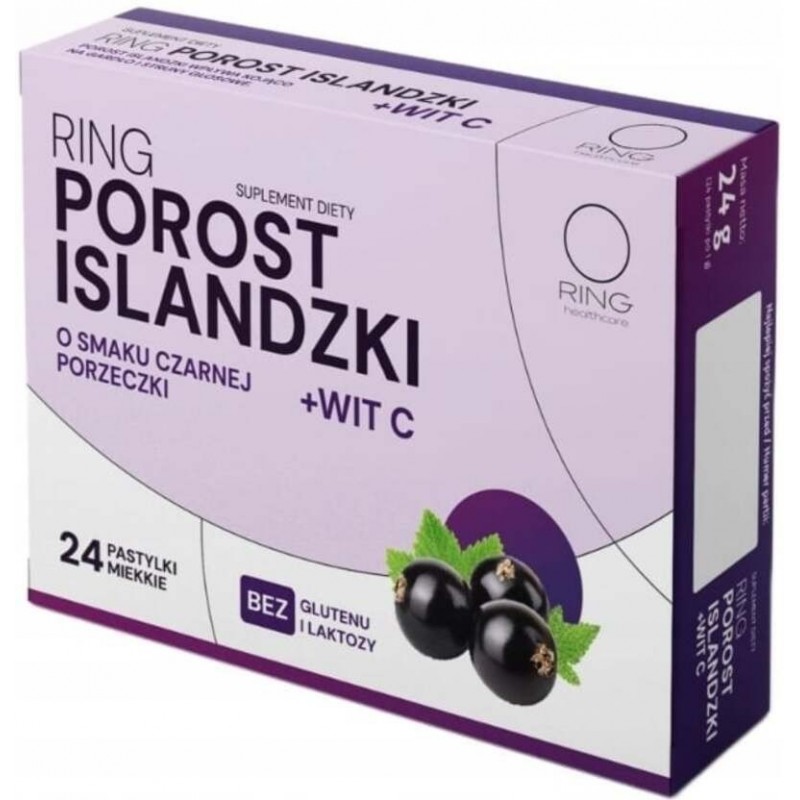 Ring | Porost Islandzki + Witamina C | 24 pastylki miękkie 