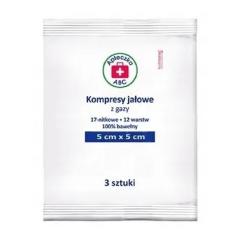 Apteczka ABC | Kompresy jałowe z gazy | 17 nitkowe | 12 warstwowe | 5 cm x 5 cm 