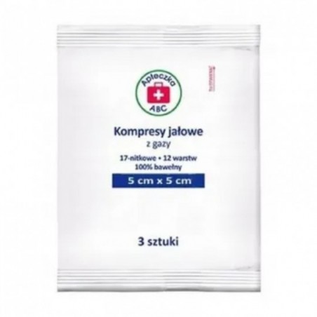  Apteczka ABC | Kompresy jałowe z gazy | 17 nitkowe | 12 warstwowe | 5 cm x 5 cm 