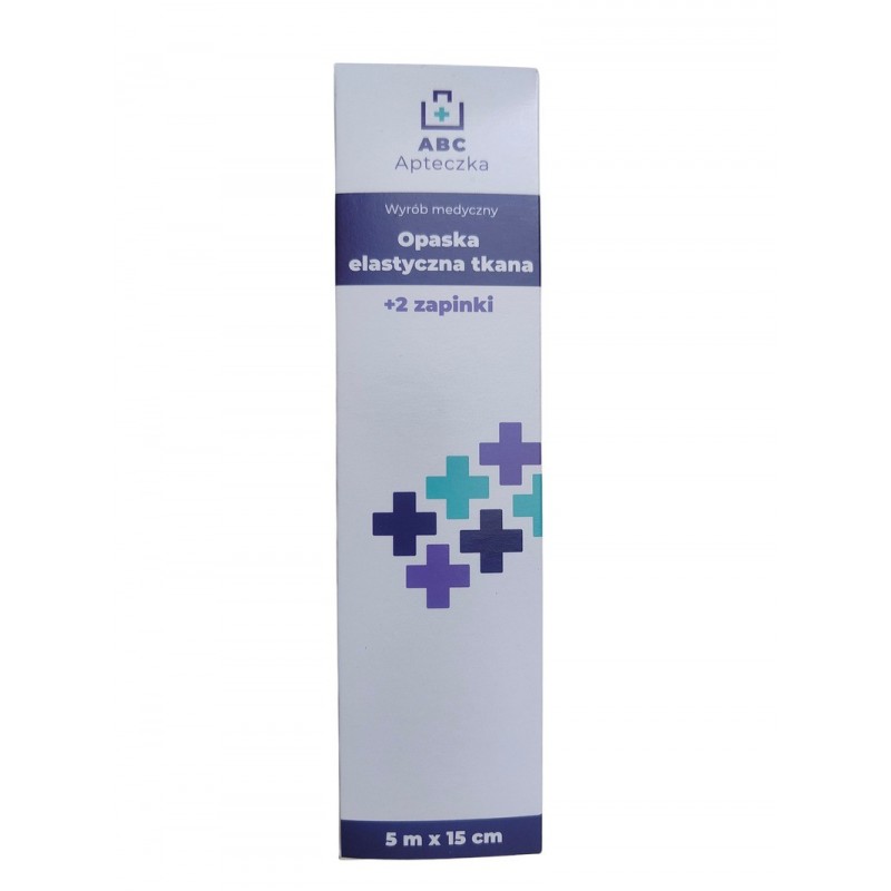 Apteczka ABC | Opaska elastyczna tkana + 2 zapinki | 5m x 15cm 