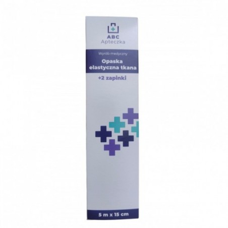  Apteczka ABC | Opaska elastyczna tkana + 2 zapinki | 5m x 15cm 
