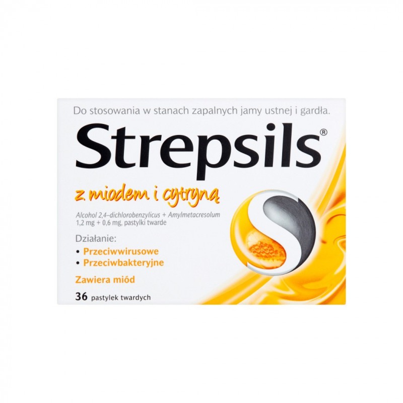 Strepsils z miodem i cytryną 0,6 mg + 1,2 mg, 36 pastylek 