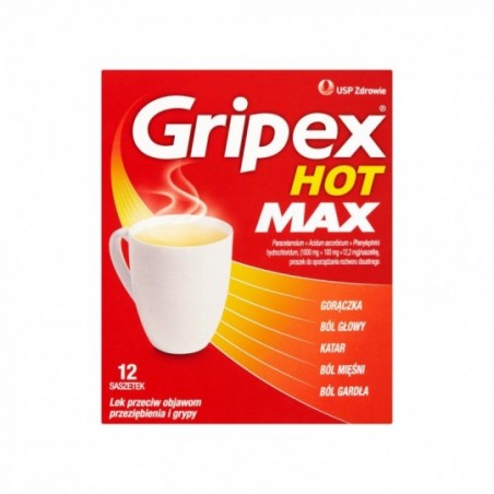  Gripex Hot Max 1000 mg + 100 mg + 12,2 mg, 12 saszetek 