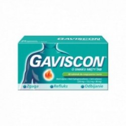 Gaviscon o smaku mięty 250 mg + 133,5 mg + 80 mg, 48 tabletek do rozgryzania i żucia